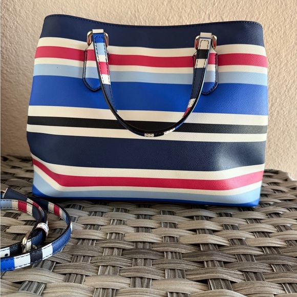 Kate Spade New York Striped Crossbody Satchel Tote Bag - Red White & Blue - Picture 5 of 15